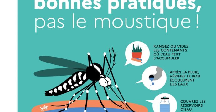 Adoptons les bonnes pratiques, pas le moustique ! Rangez ou videz les contenants où l'eau peut s'accumuler Après la pluie, vérifiez le bon écoulement des eaux Couvrez les réservoirs d'eau Parlez-en à vos voisins et à vos proches agirmoustique.fr